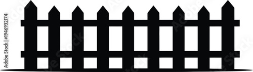 A simple black picket fence silhouette on a white background