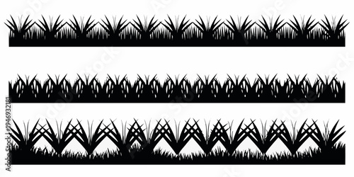 Three rows of black silhouette grass against a white background
