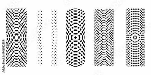 Optical illusion patterns varying densities of black dots on white backgrounds