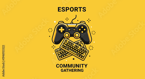 Esports Community Illustration Depicting Game Controller and Keyboards, Abstract Concept