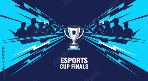 Esports Cup Finals Championship Trophy And Team Silhouettes Design For Advertisement