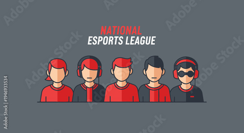 Esports League Players Representing National Competition, Gaming Team, Illustration