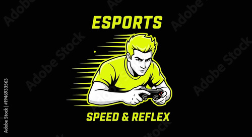 Esports Gamer in Action, Demonstrating Speed and Reflexes While Gaming on Black Background