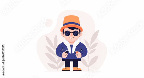 A cartoon boy wearing a hat and sunglasses holds two cylindrical objects