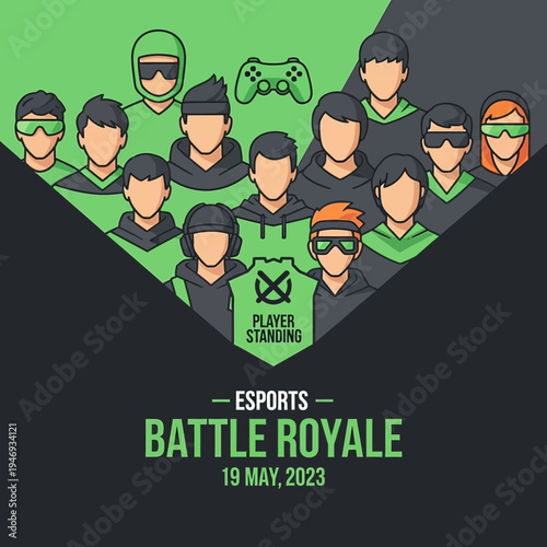 Esports Tournament Illustration Featuring Diverse Players Ready For Battle Royale Competition