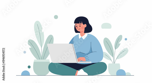 Woman working on laptop surrounded by plants (1)