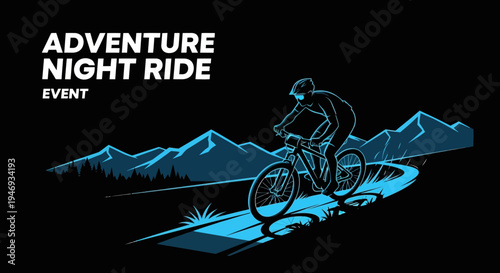 Evening Cycling Adventure Amidst Mountain Peaks: Night Ride Event Illustration