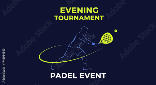 Evening Padel Tournament Illustration Featuring Player Action Against a Dark Blue Background