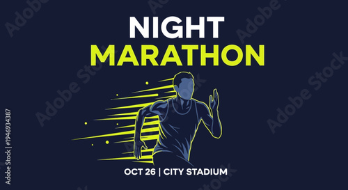 Evening Race Event Poster with Dynamic Runner Silhouette and Vibrant Graphic Design Concept