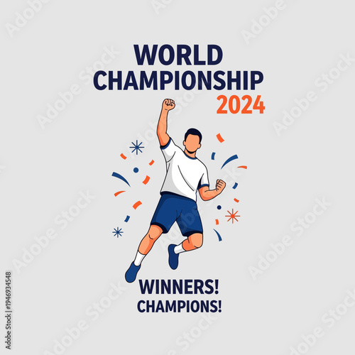 Excited Champion Celebrating Victory at the World Championship 2024 Event Design