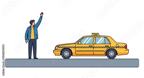 Man Hailing Yellow Taxi Cab.