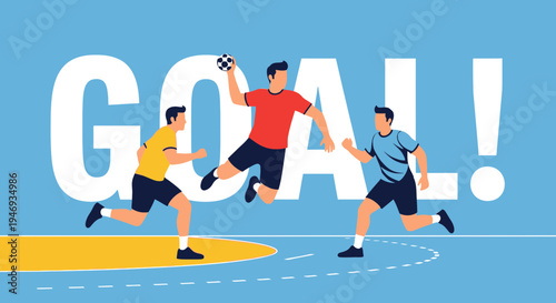Exciting Handball Match Depicted With Dynamic Sportsmen and Bold Typography For Design