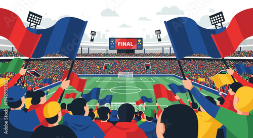 Exciting Stadium Crowd Cheer Flags and Celebrations During The Intense Final Match