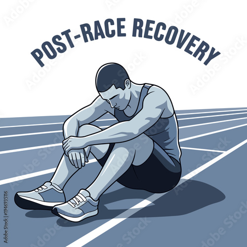 Exhausted Athlete At Rest After a Competitive Race on a Track Preparing for Recovery