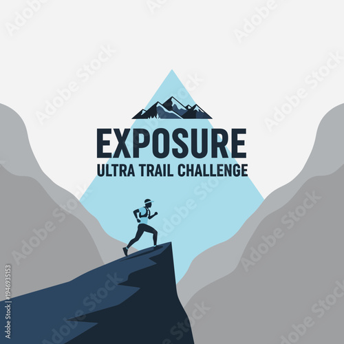 Exposure Ultra Trail Challenge Logo Depicting A Silhouette Runner And Majestic Mountains