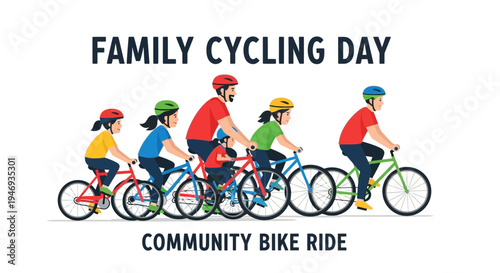 Family Cycling Event Depicting Community Ride, Healthy Lifestyle, And Togetherness