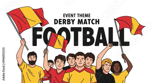 Football Fans Cheer With Flags, Derby Match Celebration Illustration of Supporters Joy