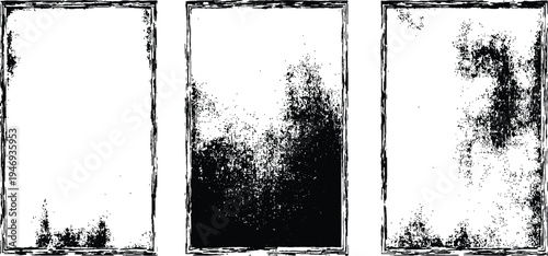 Grunge frames set. Set of grunge-style square frames in black and white.