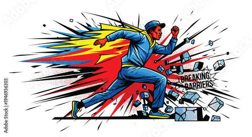 Delivery Man Running with Parcels and Packages.