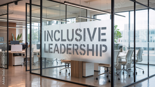 Modern glass office conference room featuring text 