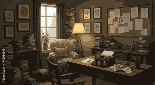 Cozy Office Space with Vintage Typewriter and Decor.