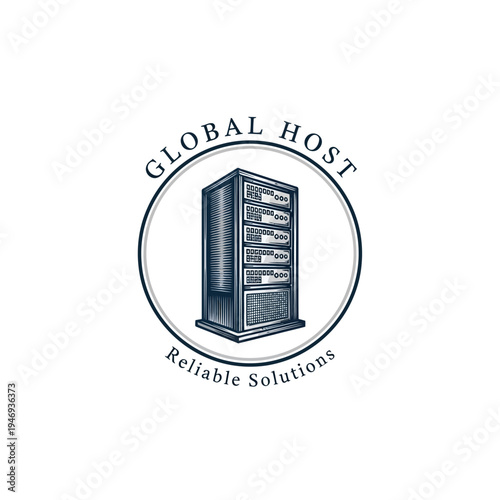 Server Rack Illustration for Global Host Reliable Solutions Emblem