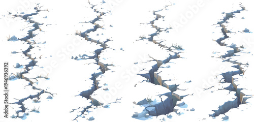 Vector graphic holes with cracked edges, set against a white background. Crack-like lines, creating a visual effect of impact or rupture	