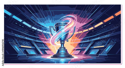 Trophy with Swirling Lights in Futuristic Space.