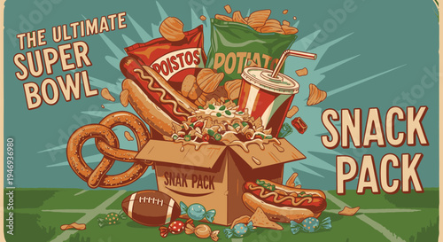 Vintage Snack Pack Illustration with Junk Food.