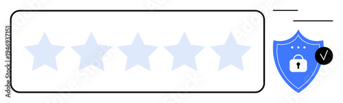 Trust management concept. Trust through a five-star rating combined with a security shield and lock. Trust in secure services, online ratings, and credibility. For e-commerce, cybersecurity