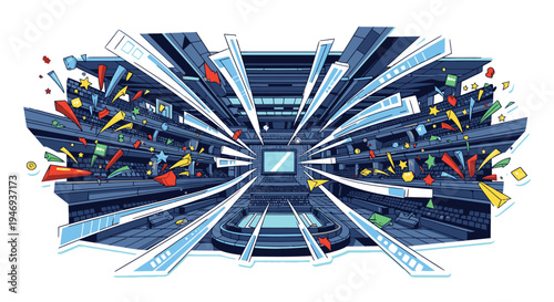 Exploding Smartphone with Various Office Supplies.