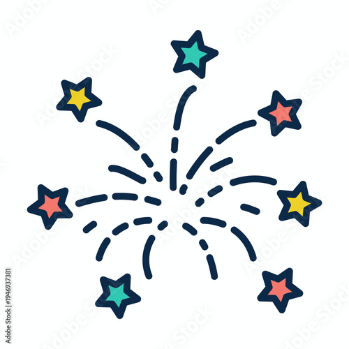 Fireworks Explosion and Report Icon with Shooting Stars
