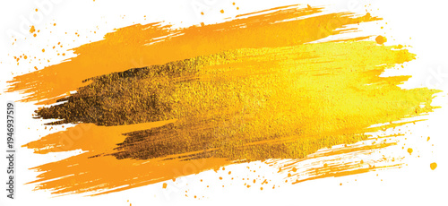 Gold paint brush strokes. Collection of golden paint brush strokes isolated on transparent background. Gold brush strokes isolated on white background.	