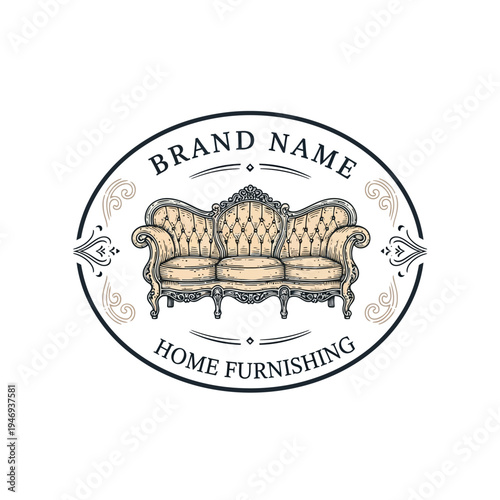 Sofa Furnishing Brand Logo Design Vintage Classic Elegant Emblem