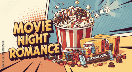 Cozy Movie Night with Popcorn and Candy.