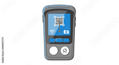 Handheld PDA Scanner Scanning QR Code Illustration