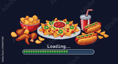 Fast Food Illustration with Loading Progress Bar.