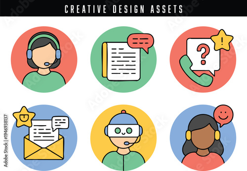 Colorful creative design assets for customer support and communication