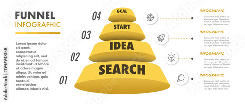 Pyramid infographic diagram 3d isometric 4 options, parts or level with business icon for marketing, workflow layout, timelines, processing, apps, presentation, banner, web