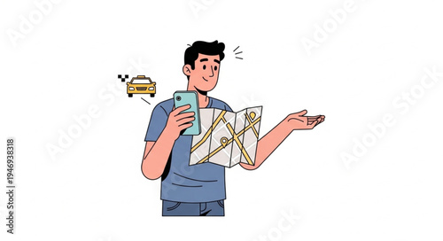 Man holding phone and map.