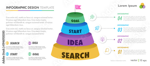 Infographic pyramid diagram 3d isometric 4 options, parts or level with business icon for marketing, workflow layout, timelines, processing, apps, presentation, banner