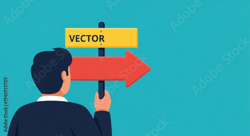 Man holding big red arrow.