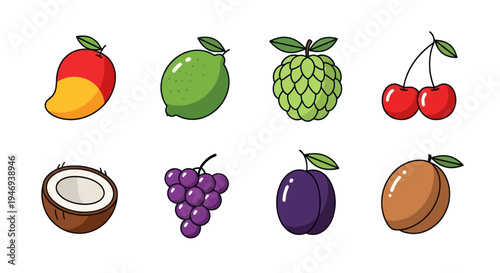 Colorful assortment of fresh cartoon fruit