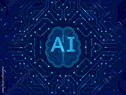 Artificial intelligence concept with a brain shape and circuit board design