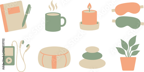 Mother's Day gift celebration elements with gift box envelope tea cup perfume bottle jewelry box balloons gift tag in lavender pale yellow apricot for Mother's Day design