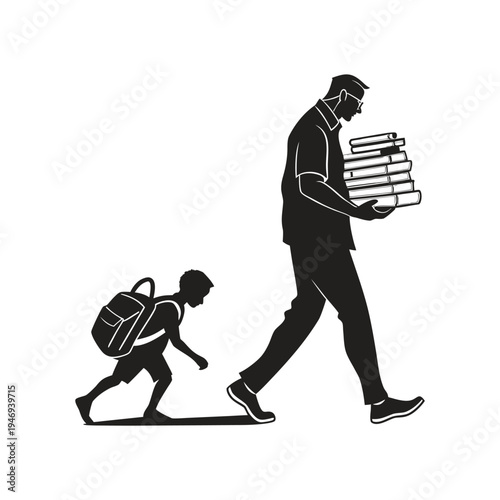 Teacher and student walking with books representing dedication and the weight of knowledge and education