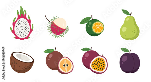 Colorful collection of fresh tropical fruits