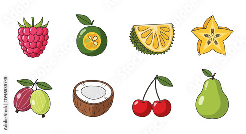 Colorful cartoon fruits set isolated