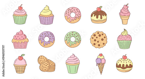 Colorful dessert assortment on white background