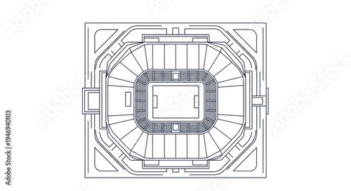 Detailed architectural plan of a sports arena layout.